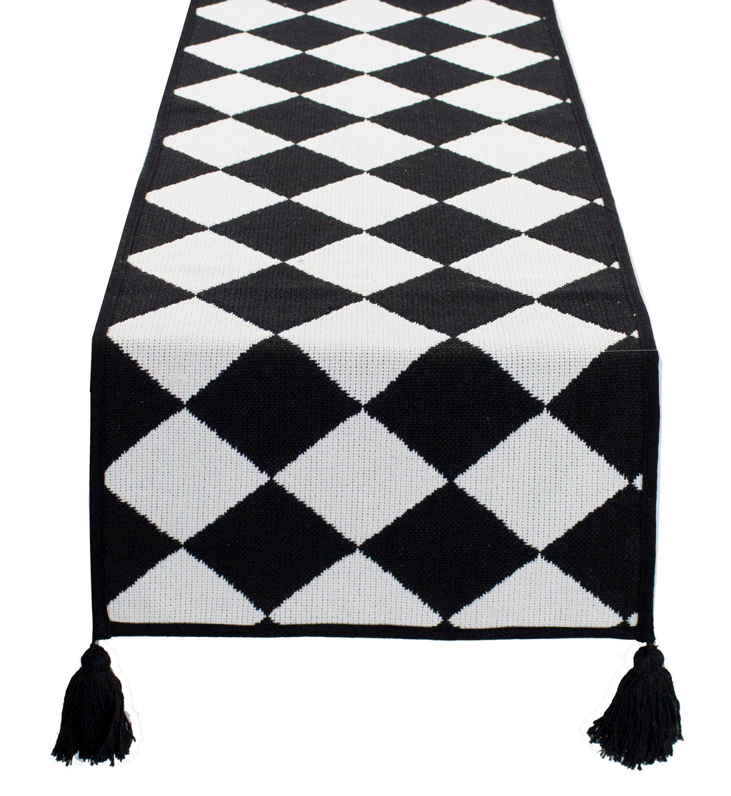 Black & White Diamond Checker 14"x71" Table Runner