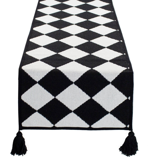 Black & White Diamond Checker 14"x71" Table Runner
