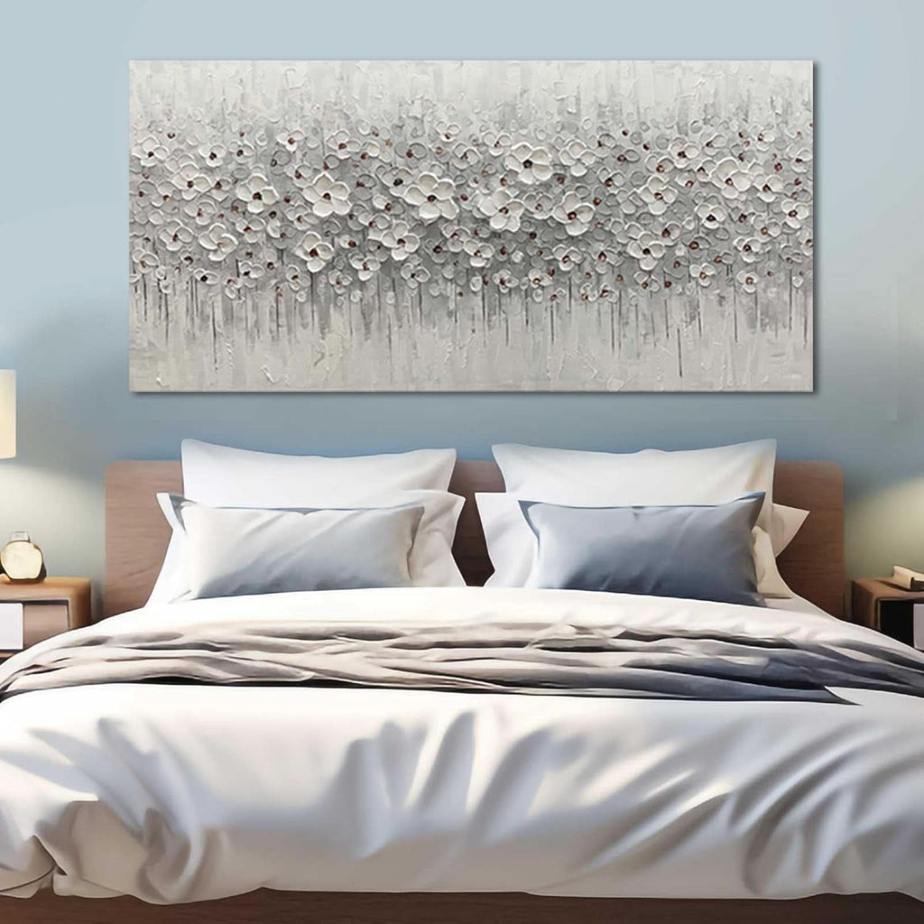 White Flower Canvas Artwork 24x48 Inches Framed Canvas