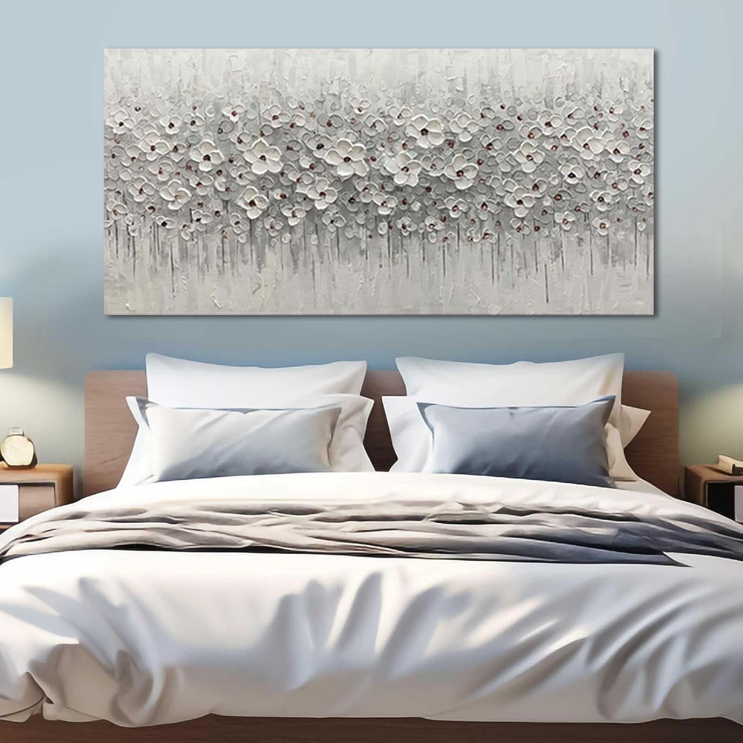 White Flower Canvas Artwork 24x48 Inches Framed Canvas