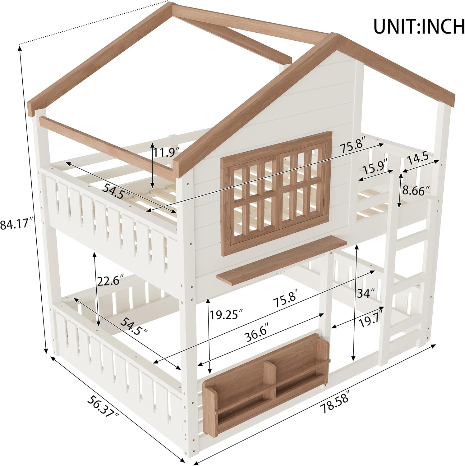 Beige Space Saving Playhouse Style Bunk Bed With Storage