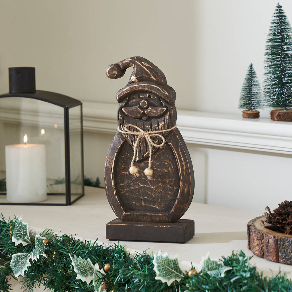 Dark Wooden Santa 11x5.5x2 Rustic Cheer